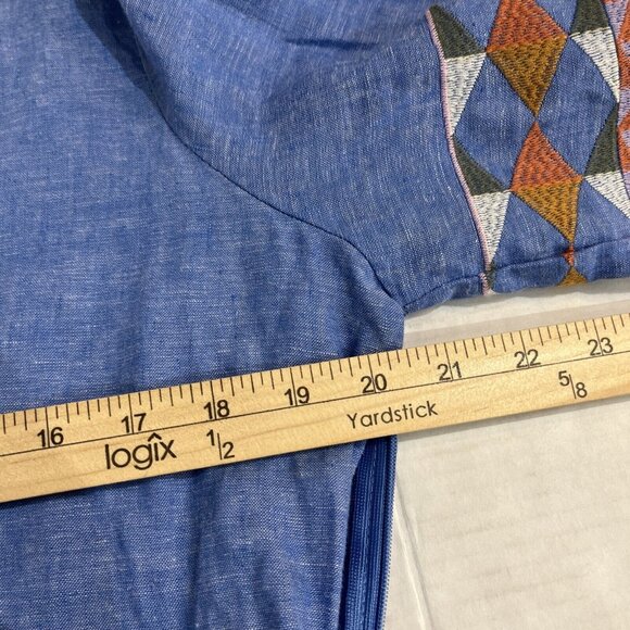 A Loves A Top Womens L Blue Linen Blend Embroidered Tunic Boho Festival Western - Picture 6 of 9